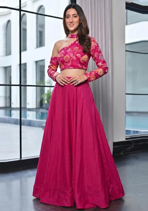 Magenta Embroidered Organza Lehenga Set