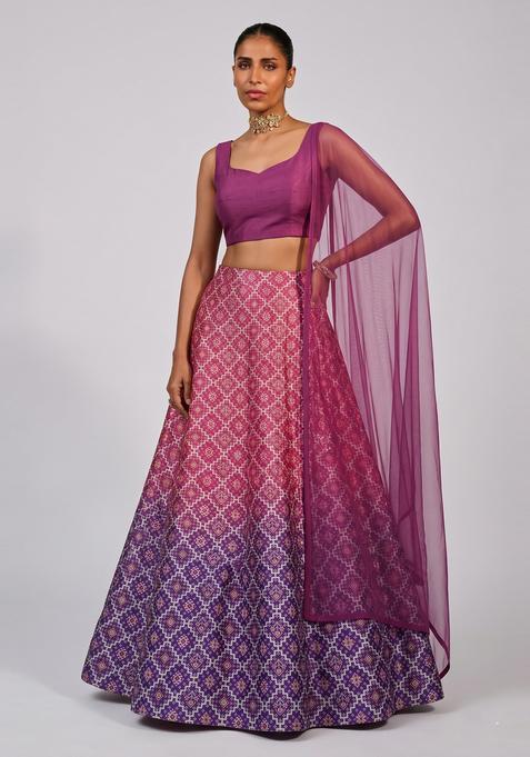 Multicolor Printed Silk Lehenga Set