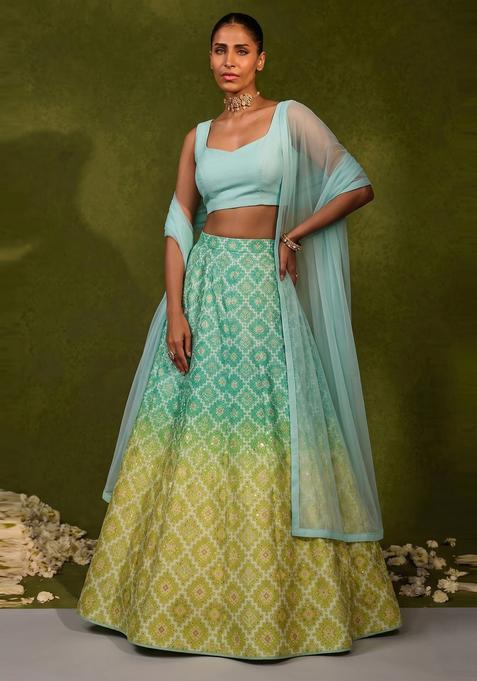 Multicolor Printed Silk Lehenga Set