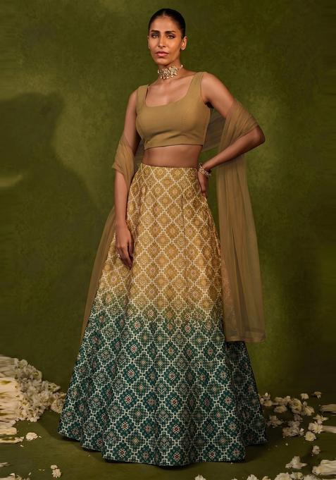 Multicolor Printed Silk Lehenga Set