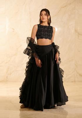 Jet Black Handwork Lehenga Set