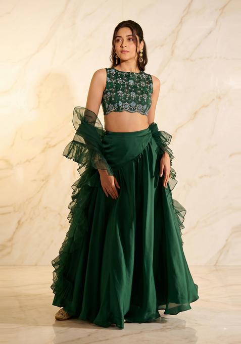 Emerald Green Handwork Lehenga Set