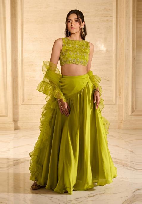 Lime Green Handwork Lehenga Set
