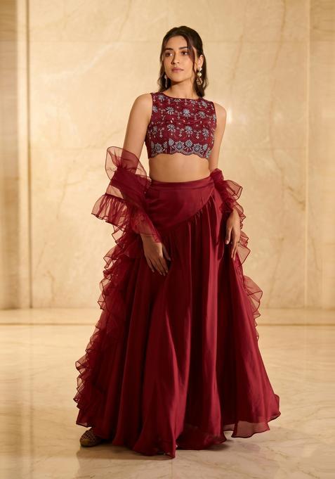 Maroon Handwork Lehenga Set