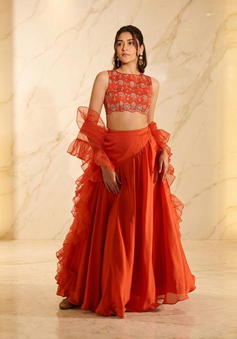 Burnt Orange Handwork Lehenga Set