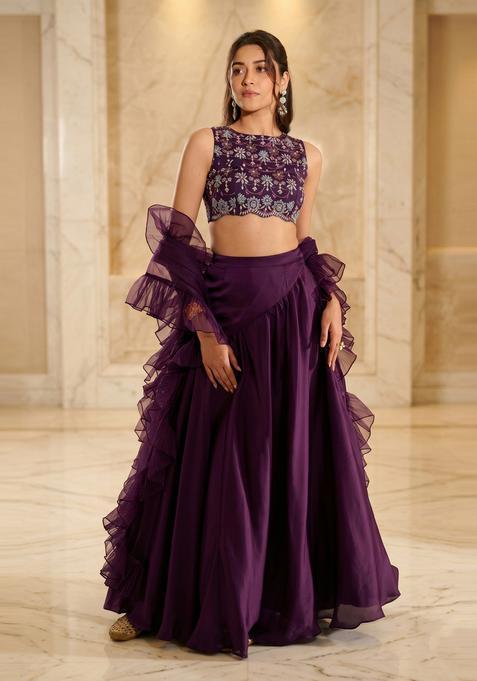 Deep Purple Handwork Lehenga Set