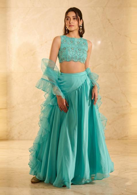 Aqua Blue Handwork Lehenga Set