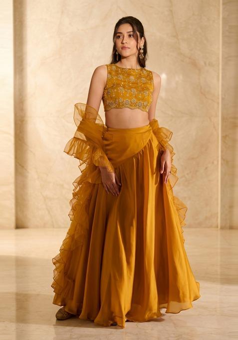 Mustard Yellow Handwork Lehenga Set
