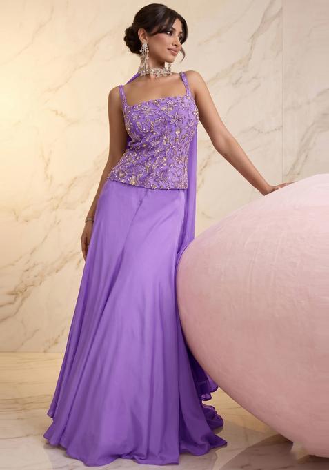 Lavender Embroidered Handwork Lehenga Set