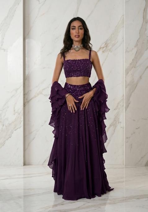 Deep Purple Embroidered Handwork Lehenga Set