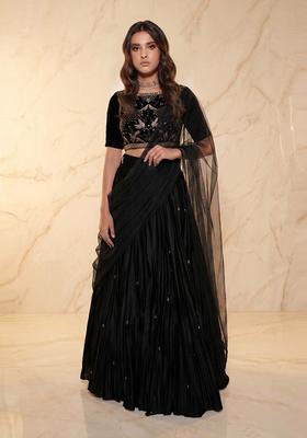 Black Embroidered Handwork Lehenga Set