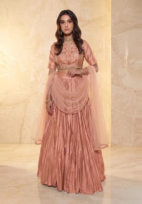 Dusty Pink Embroidered Handwork Lehenga Set