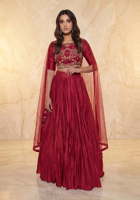 Maroon Embroidered Handwork Lehenga Set