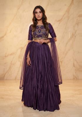 Deep Purple Embroidered Handwork Lehenga Set