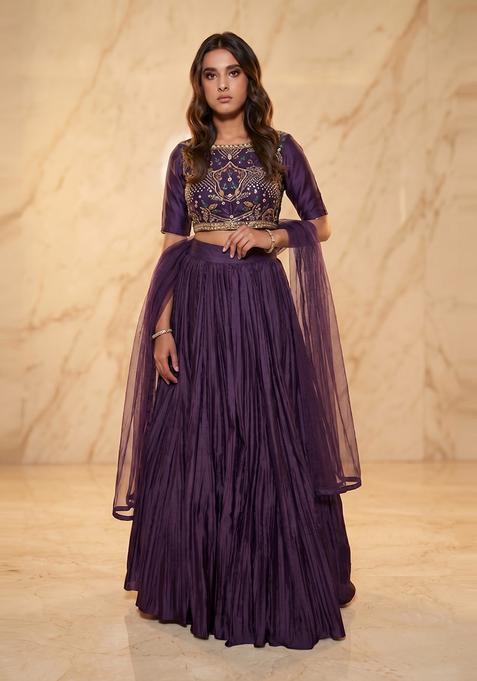 Deep Purple Embroidered Handwork Lehenga Set