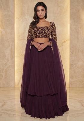 Deep Purple Embroidered Handwork Lehenga Set