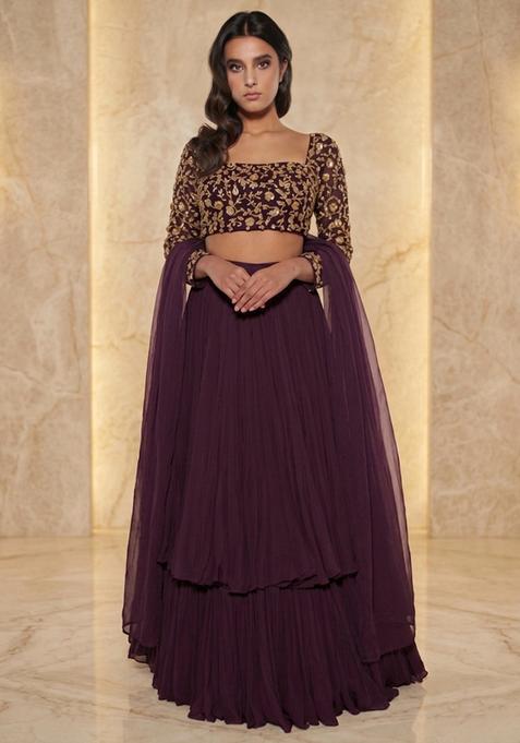 Deep Purple Embroidered Handwork Lehenga Set