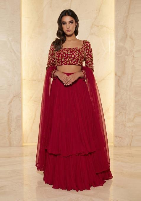 Magenta Embroidered Handwork Lehenga Set