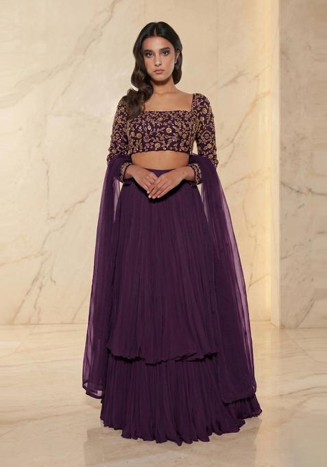 Deep Purple Embroidered Handwork Lehenga Set