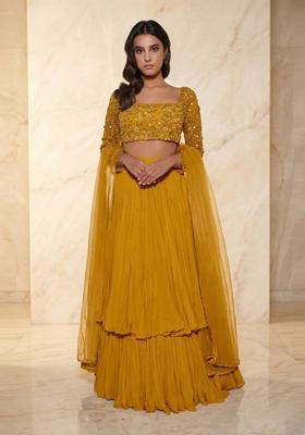 Mustard Embroidered Handwork Lehenga Set