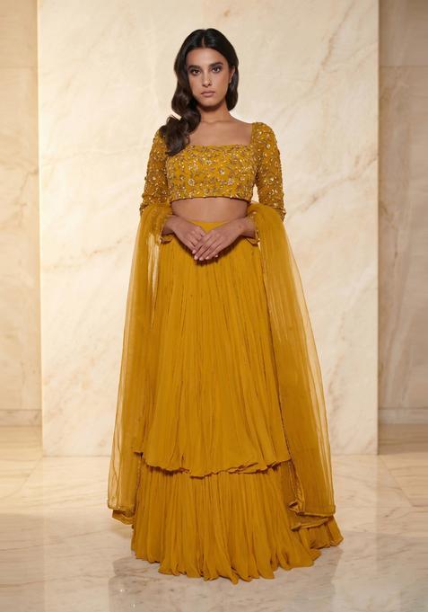 Mustard Embroidered Handwork Lehenga Set