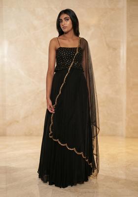 Black Embroidered Handwork Lehenga Set