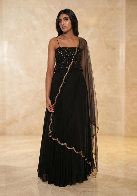 Black Embroidered Handwork Lehenga Set