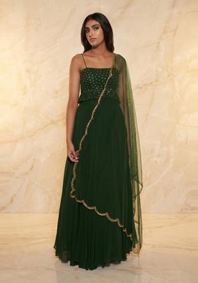 Forest Green Embroidered Handwork Lehenga Set