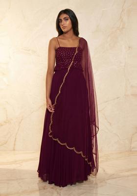 Deep Purple Embroidered Handwork Lehenga Set