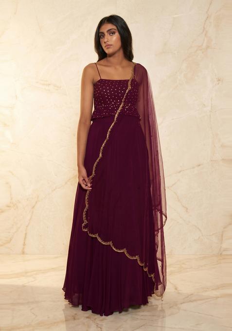 Deep Purple Embroidered Handwork Lehenga Set