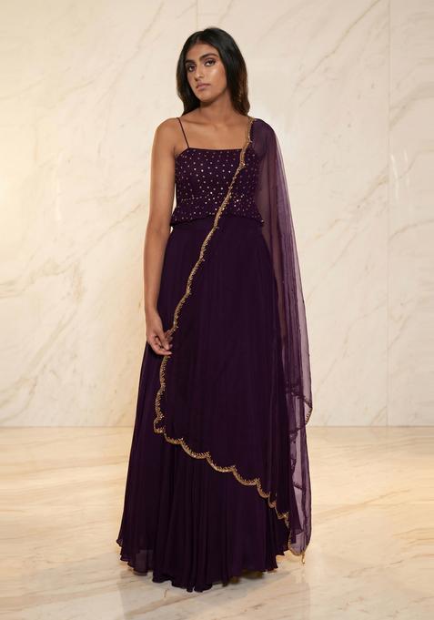 Deep Purple Embroidered Handwork Lehenga Set