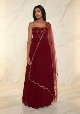 Deep Maroon Embroidered Handwork Lehenga Set