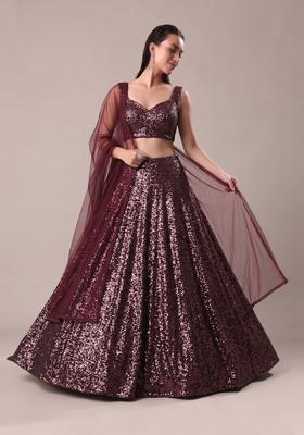 Deep Maroon Sequin Georgette Lehenga Set