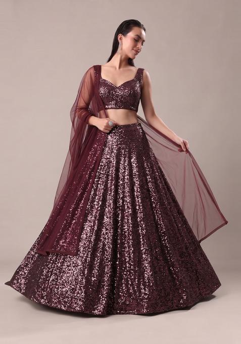 Deep Maroon Sequin Georgette Lehenga Set