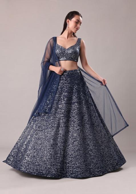 Navy Blue Sequin Georgette Lehenga Set