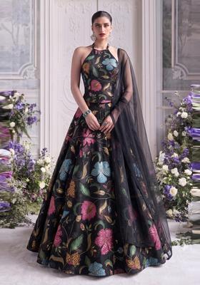 Black Embroidered Organza Lehenga Set