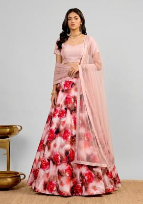 Blush Pink Printed Crepe Lehenga Set