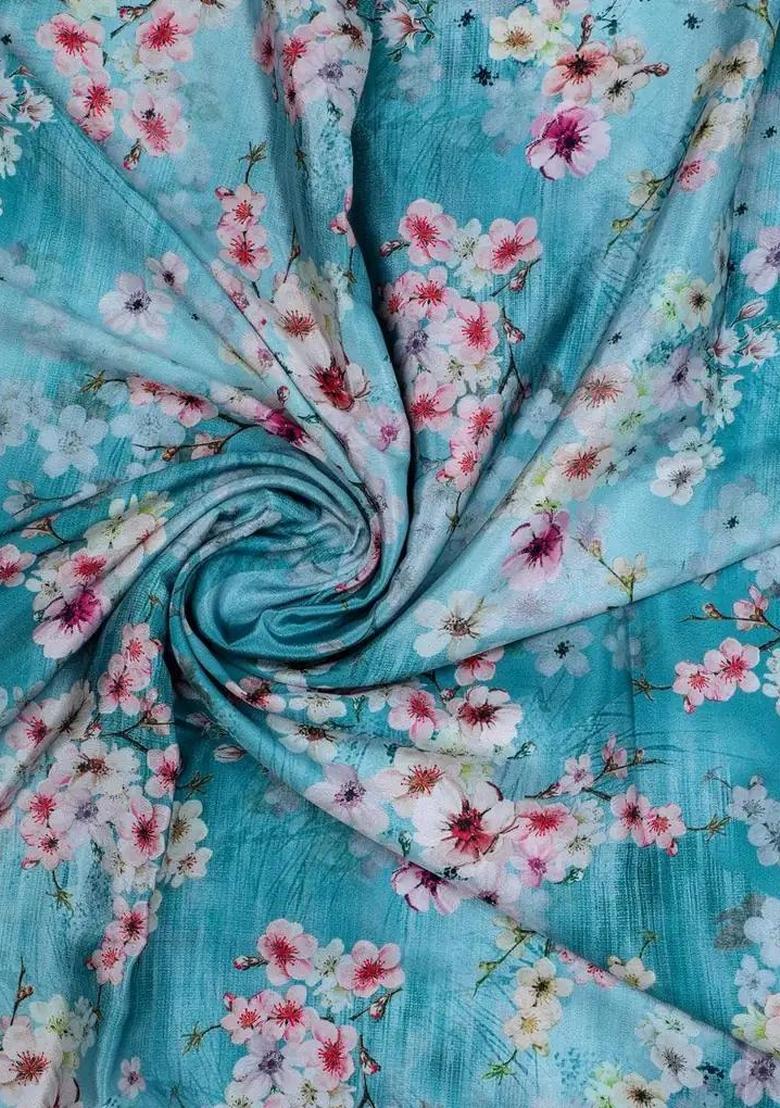 Turquoise Blue Printed Crepe Lehenga Set - Indya
