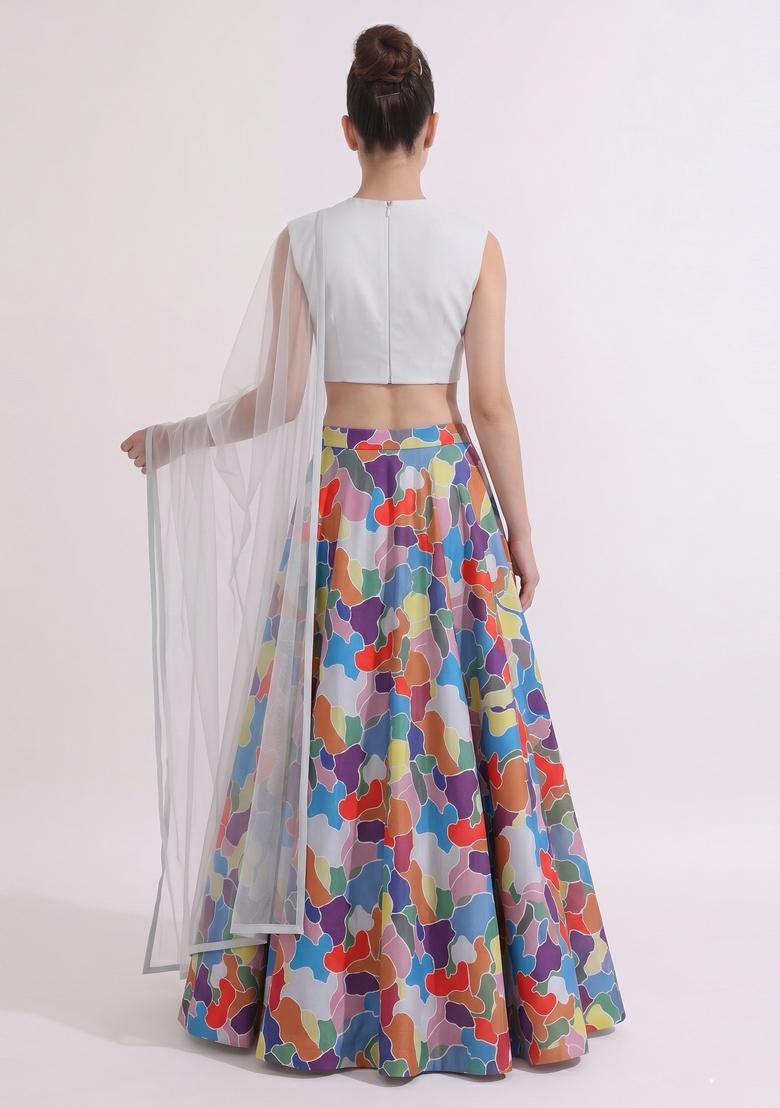 Multicolor Printed Crepe Lehenga Set - Indya