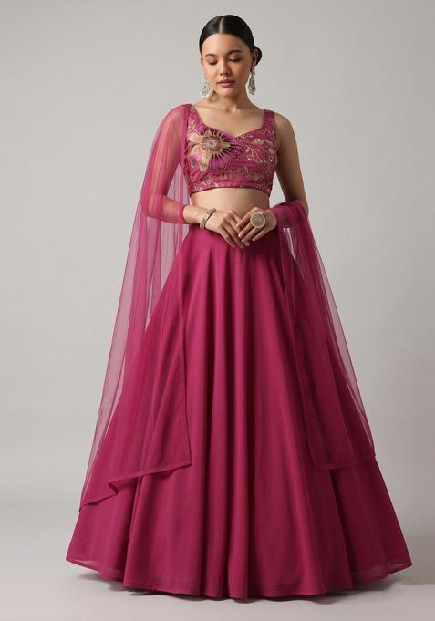 Magenta Embroidered Organza Lehenga Set