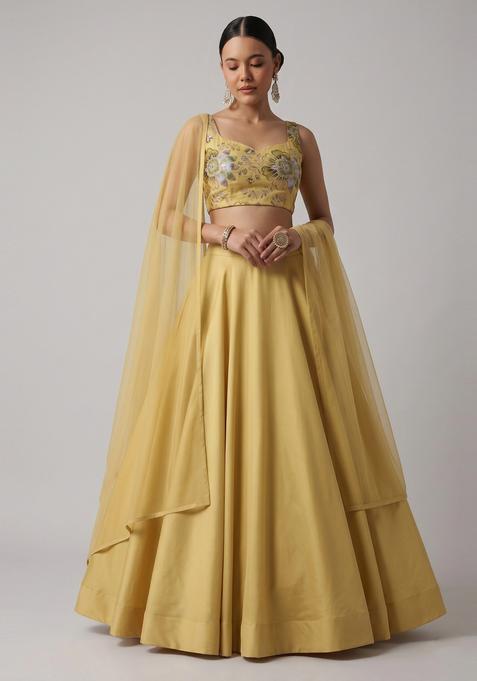 Mustard Embroidered Organza Lehenga Set