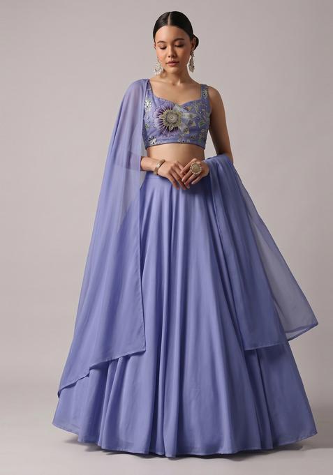 Lavender Embroidered Organza Lehenga Set