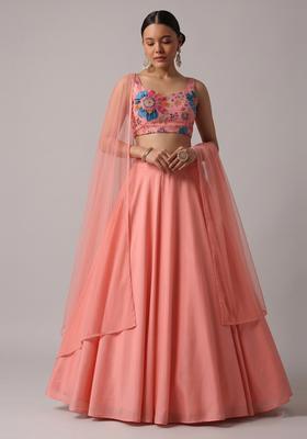 Peach Embroidered Organza Lehenga Set