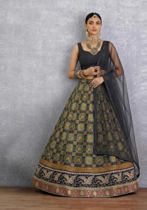 Grey Printed Lehenga Set