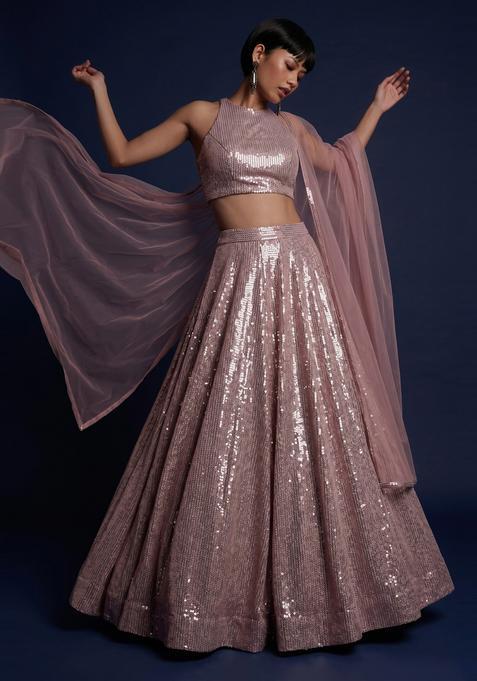 Dusty Pink Embroidered Lehenga Set