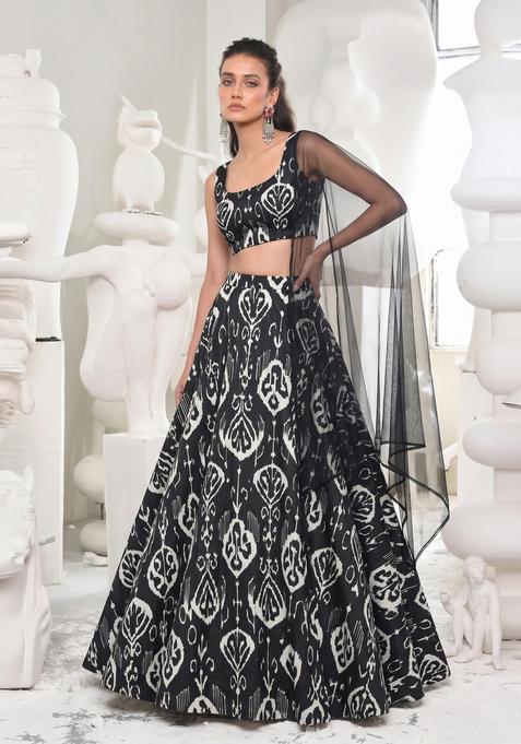 Black Printed Georgette Lehenga Set