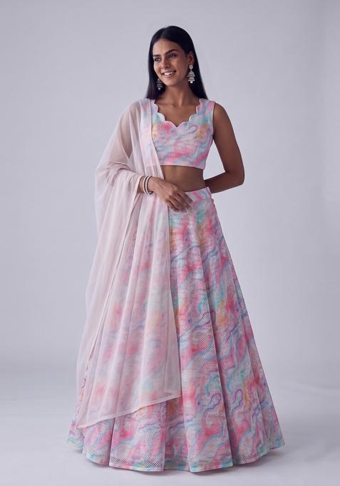 Pink Printed Lehenga Set