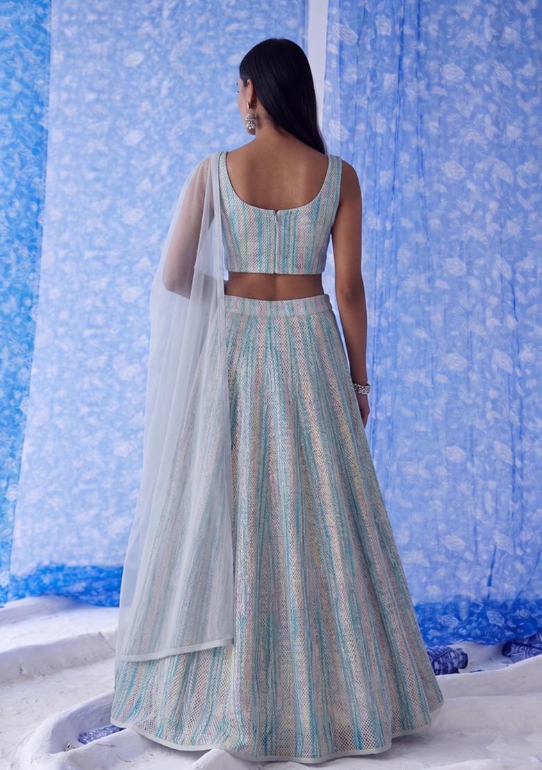Blue Printed Lehenga Set - Indya