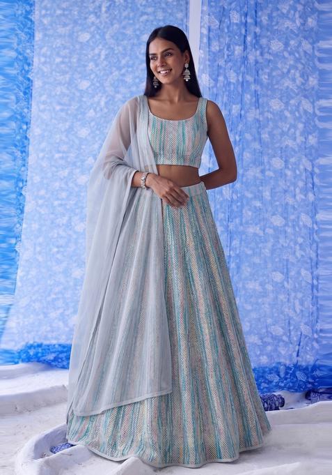 Blue Printed Lehenga Set
