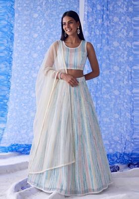 White Printed Lehenga Set